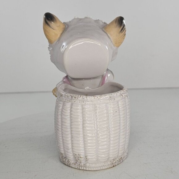 Vintage 1950s Anthropomorphic Striped Kitty Cat Planter Lashes Spaghetti Trim - Picture 5 of 10